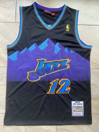 NBA 12 Stockton Utah Jazz Maillot Retro noir brodé